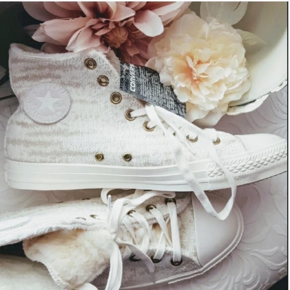 Converse Knit Faux Shearling Hi Top Off White